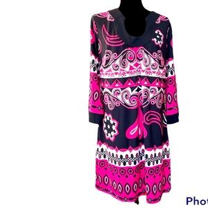 Inc geometric print black dress pink white modern groovy boho bold casual brunch